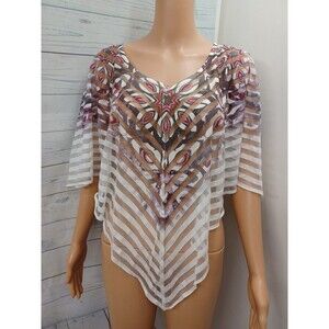 Live and Let Live XL Striped Poncho Top White Pink Sheer Overlay